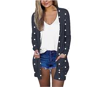 Summer Cardigan Ladies Cardigans Pocket Slim Thin Cotton Jacket Women Women's Wool Coat Polka Dot Printed Shawl Long Sleeve Women Sweater Flowy Open Front Lounge Crochet Cardigan Pullover