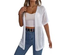 Summer Cardigan Women'S Short Sleeve V Neck Crochet Loose Front Open Hollow Cover Up White L