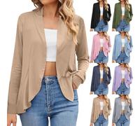 Summer Cardigan Womens Summer Soft Cardigans UK Open Front V Neck Shrugs Shawl Ruched Cropped Blazer Cardigan Tops Long Sleeve Thin Boleros 2025 Elegant Fasion Outfits Khaki L