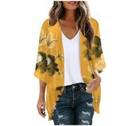 Summer Cardigans for Women Lightweight 3/4 Sleeve Open Front Kimono Beach Coverup Cardigan Jacket Boho Floral Loose Chiffon Swimsuit Cover Ups Hawaiian Travel Outfits Flowy Blouses