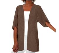Summer Cardigans for Women Lightweight Solid Short Sleeve Open Front Cardigans Casual Loose Beach Cotton Cardigan Cardigan for Women UK Curve Brown M