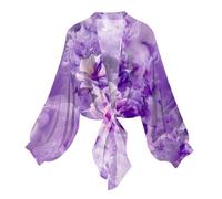 Summer Cardigans for Women UK Lightweight Chiffon Cardigans Long Sleeve Flora Printed Sheer Shrug Tie Front Bolero Kimono Beach Cover Up Flowy Open Front Cropped Cardigan Tops S