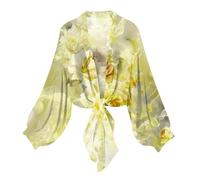 Summer Cardigans for Women UK Lightweight Chiffon Cardigans Long Sleeve Flora Printed Sheer Shrug Tie Front Bolero Kimono Beach Cover Up Flowy Open Front Cropped Cardigan Tops L