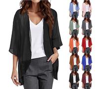 Summer Cardigans for Women UK Lightweight Long Sheer Jackets Chiffon Thin Coatigans 3/4 Sleeve Open Front Shrugs Ladies Loose Casual Holiday Cover Ups Summer Essentials