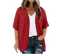 Summer Cardigans for Women UK Plus Size Short Sleeve Casual Kimono Jumper Ladies Open Front Oversized Cardigan Solid Color Baggy Beach Cover Ups