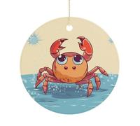 Summer Cartoon Crab Double-Sided Ceramic Christmas Ornaments - Round Hanging Mini Xmas Tree Decorations, Ideas for Farmers, Rustic Home Decor for Indoor Outdoor Tree Decor