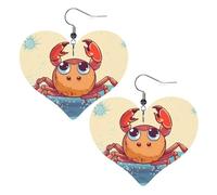 Summer cartoon crab Leather Earrings for Women Heart Earring Lightweight Dangle Earrings Jewelry Gifts