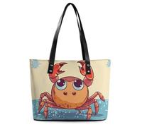 Summer Cartoon Crab Leather Tote Bag for Women Work Shoulder Purses with Zipper Waterproof Large Computer Shoulder Bag Fashion Ladies Shoulder Handbag Reusable Shopping Bags