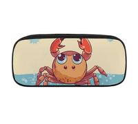 Summer Cartoon Crab Pencil Case Waterproof Leather Pencil Pouch Multi-purpose Aesthetic Makeup Bag Cute Pen Bag Large Cosmetic Bag for Office Stationery, Travel
