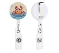 Summer Cartoon Crab Retractable Badge Reel - Personalized ID Name Badge Holder with Lanyard Cute Badges Reel Holder Round Nurse Doctor Name Tag Badges Clip for Work