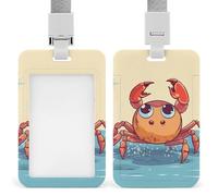 Summer Cartoon Crab Retractable ID Badge Holder with Lanyard - Vertical Badge Reel,Keychain Clip,Name Tag Id Card Holder Protector for Nurse Officer Teacher Security Staff Women Men