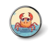 Summer Cartoon Crab Round Badge Cute Enamel Lapel Pin Brooches Button Pin Personalized Clothing Decoration Unisex Badge Holder Hats Bags Shirts Decor