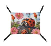 Summer Cartoon Ladybug Flower Printed Pet Hammock for Cage Hanging Pet Hammock Bed with Metal Hooks for Guinea Pigs, Hamsters, Gerbils, Kittens, Cat Cages