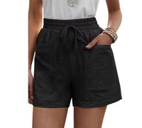 Summer Casual Comfy Shorts for Women, Women's Drawstring Elastic Waist Cotton Linen Shorts with Pockets (C,XL)
