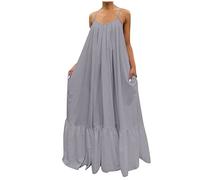 Summer Casual Dresses for Women UK Lightweight Solid Color Spaghetti Straps Loose Fitting Maxi Dress Ladies Basic Fashion Elegant Plus Size Summer Beach Boho Long Sundress
