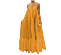 Summer Casual Dresses for Women UK Lightweight Solid Color Spaghetti Straps Loose Fitting Maxi Dress Ladies Basic Fashion Elegant Plus Size Summer Beach Boho Long Sundress