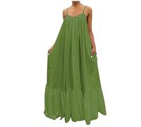 Summer Casual Dresses for Women UK Lightweight Solid Color Spaghetti Straps Loose Fitting Maxi Dress Ladies Basic Fashion Elegant Plus Size Summer Beach Boho Long Sundress