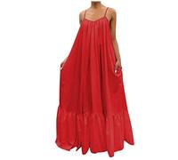 Summer Casual Dresses for Women UK Lightweight Solid Color Spaghetti Straps Loose Fitting Maxi Dress Ladies Basic Fashion Elegant Plus Size Summer Beach Boho Long Sundress
