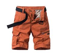 Summer Casual Loose Fit Cotton Cargo Shorts Men Solid Vintage Washed Pockets Cargo Shorts Orange 29