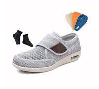 Summer Casual Mesh Breathable Adjustable Orthopedic Diabetic Sandals for Men, Fattening Widening Feet Walking Non-Slip Edema Sneakers, for Elderly, Swollen Feet, Plantar Fasciitis(Light Gray,9 UK)