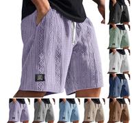 Summer Casual Mokaloha Shorts for Men UK, Knee Length Pacificozy Men's Sweat Shorts Jacquard Texture Embroidered Logo Pants with Multi Pockets Drawstring Cargo Elasticated Waist Activewear. Purple