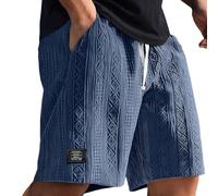 Summer Casual Mokaloha Shorts for Men UK, Knee Length Pacificozy Men's Sweat Shorts Jacquard Texture Embroidered Logo Pants with Multi Pockets Drawstring Cargo Elasticated Waist Activewear. Navy