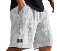 Summer Casual Mokaloha Shorts for Men UK, Knee Length Pacificozy Men's Sweat Shorts Jacquard Texture Embroidered Logo Pants with Multi Pockets Drawstring Cargo Elasticated Waist Activewear. White