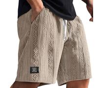 Summer Casual Mokaloha Shorts for Men UK, Knee Length Pacificozy Men's Sweat Shorts Jacquard Texture Embroidered Logo Pants with Multi Pockets Drawstring Cargo Elasticated Waist Activewear. Khaki