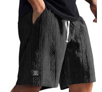 Summer Casual Mokaloha Shorts for Men UK, Knee Length Pacificozy Men's Sweat Shorts Jacquard Texture Embroidered Logo Pants with Multi Pockets Drawstring Cargo Elasticated Waist Activewear. Black