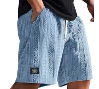 Summer Casual Mokaloha Shorts for Men UK, Knee Length Pacificozy Men's Sweat Shorts Jacquard Texture Embroidered Logo Pants with Multi Pockets Drawstring Cargo Elasticated Waist Activewear. Blue