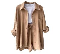 Summer Casual Outfit,Oversized Shirts and Drawstring Shorts - Beach Outfit, Vacation Clothes for Shopping Outdoor Activities Home