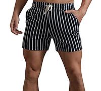 Summer Casual Stripe Short Pants for Men Personality Smart Everyday Shorts Regular Fit Suit Shorts Shadow Stripe Cotton Jersey Short Pants Mens Tailored Shorts with Drawstringwith Multi-Pocket Black