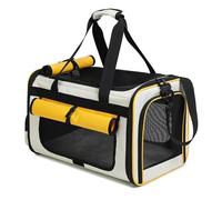 Summer Cat Carrier Bag Soft Sided Travel Ready Breathable Mesh Escape Proof Foldable Water proof For Small Dogs Medium Cats For Travel Hospital Car(Khaki with yellow)