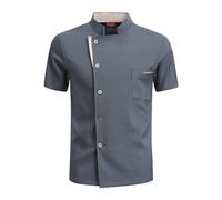 Summer Chef Jacket Breathable Kitchen Work Shirt with Mesh Back, Short Sleeve Restaurant Uniform for Men & Women, Lightweight & Cooling Cook Wear(Gray_M)