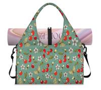 Summer Cherry Flower Sports Duffle Bag with Shoe Compartment Cute Cherry Fruit Weekend Overnight Bags Tote Cabin Luggage Bag for Gym Yoga Travel