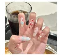 Summer Cherry Ice Cream Handmade Fake Nail Bowknot Love Diamond Tulip Press On Nails Art Reusable(M)