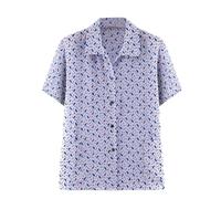 Summer Clothes Elderly Short Sleeve 80 Grandma 70 Thin Summer Dress Blouse Summer Modern Women's Shirt Button Down Classic Collar Blouse Basic Tank Top Work Office Chiffon Top, blue, XXXXXL