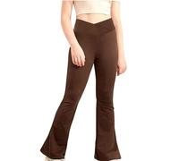 Summer Clothes for Girl Age 5 to 14 Girls Sweatpants High Waist Flared Athletic Pants for Kids Casual Baggy Leggings Jazz Latin Dance Tights Outfit Yoga Pants (Brown, 13-14 Years)