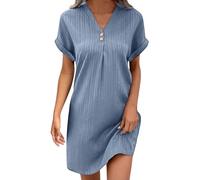 Summer Clothing Women's Clothing Short Sleeve Beach Wear Elegant Summer Clothing Monochrome Summer Clothing V-Neck Vest Skirt T-Shirt Dress Lightweight Cotton Glitter Dress Women Silver, blue, XXL