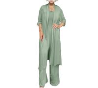 Summer Co Ord Sets for Women Flowy Wedding Guest Pants Suit Solid Loose Long Sleeve Outfit 2 Piece Lounge Wear Sets Ladies Leisure Suits Plus Size Prom Evening Two Piece Trouser Suit