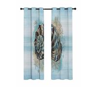 Summer Coastal Blackout Curtains for Bedroom Living Room, Retro Ocean Brown Conch Marine Life Teal Blue 84 In Long Thermal Insulated Room Darkening Drapes Grommet Window Treatments, 52 x 84 In
