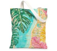 Summer Coastal Monstera Canvas Tote Bag for Shopping 13 * 15, Beach Tropical Botanical Reusable Grocery Bag for Women, Cool Aesthetic Painting Gift Decor
