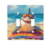 Summer Coastal Shark Decorative Light Switch Cover Plate 2 Gang Double Toggle, Beach Fun Sealifes Cool Electrical Faceplate for Kitchen Bathroom, Beachy Switchcover Decor