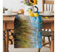 Summer Coastal Table Runner 13x108 Inches Long Sea Turtle Ocean Sea Grass Beach Landscape Cotton Linen Table Runner Burlap Style for Dinner Table Party Decor Tabletop Decorations