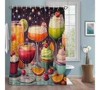 Summer Cocktails Shower Curtain with 12 Hooks Cake Cherry Fruit Dreamy Starry Sky Abstract Waterproof Fabric Shower Curtains Sets for Bathroom Bath Decorations, Machine Washable, 54"x78"
