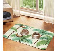Summer Coconut Tree Dog Food Mats for Floors, 12x18 Inch Non-Slip Super Absorbent Pet Food Mat, Dishwasher Dog Mat for Food and Water, Cute Rubber Quick Dry Pet Feeding Mat for Dogs Puppy Cats