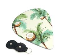 Summer Coconut Tree Guitar Picks 6 Pack with Leather Guitar Pick Holder Keychain, Plectrum Key Fob Cases Bag, Abstract Art Plectrum for Acoustic Electric Guitar, Ukulele 0.46mm