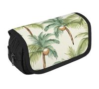 Summer Coconut Tree Pencil Case Organizer Large Capacity Cute Pen Pouch with 3 Compartment Office Stationery Large Pencil Bags with Zipper Fabric Pen Bag for Adults Portable Makeup Bag (Black)