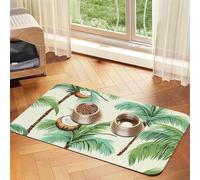 Summer Coconut Tree Pet Feeding Mat Absorbent Pu Leather Dog Cat Food Mats Contain Spills Protects Floors, Anti-Slip Rubber Backing Dog Bowl Mats Easy Clean Pet Placemats 30x45cm