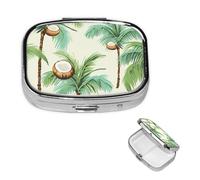Summer Coconut Tree Pill Box 2 Compartments Square Pill Box Handbag Pocket Pill Box Portable Travel Pill Box Metal Medicine Vitamin Fish Oil Gift